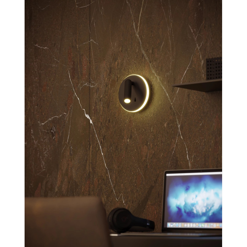 Kinkiet okrągły z reflektorkiem i włącznikami Lux LED czarny MaxLight