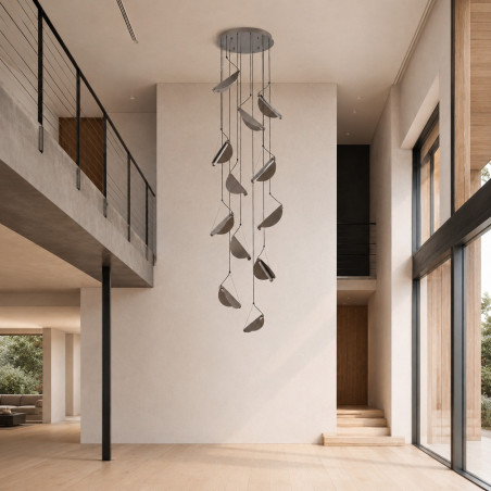 Lampa wisząca kaskadowa do wysokich pomieszczeń Nami XII LED 60cm H340cm szary szczotkowany Step Into Design