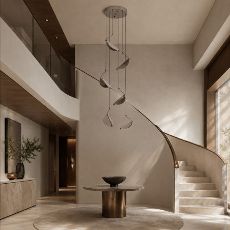 Lampa wisząca kaskadowa do wysokich pomieszczeń Nami VI LED 50cm H240cm szary szczotkowany Step Into Design