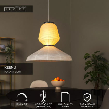Lampa wisząca papierowa - japandi Keenu 67cm biała Lucide