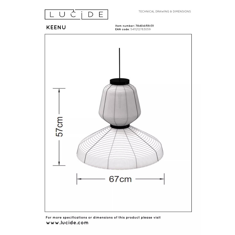 Lampa wisząca papierowa - japandi Keenu 67cm biała Lucide