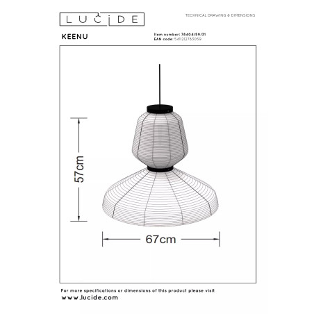 Lampa wisząca papierowa - japandi Keenu 67cm biała Lucide