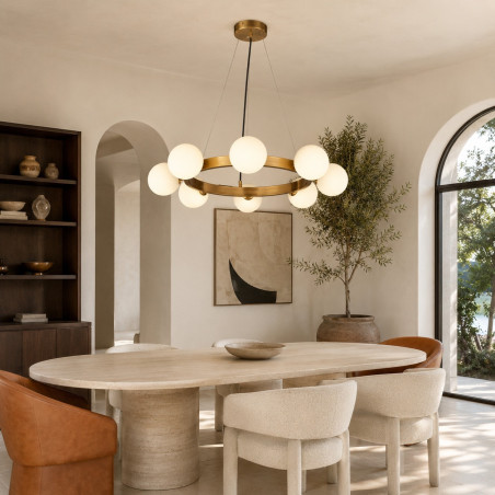 Lampa wisząca okrągła ze szklanymi kulami Molecula 60cm biało-złota Step Into Design
