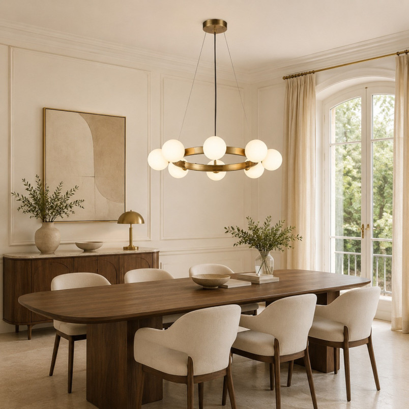 Lampa wisząca okrągła ze szklanymi kulami Molecula 60cm biało-złota Step Into Design