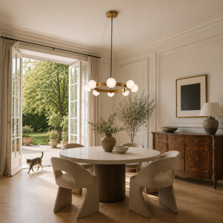 Lampa wisząca okrągła ze szklanymi kulami Molecula 60cm biało-złota Step Into Design