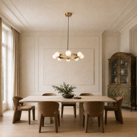 Lampa wisząca okrągła ze szklanymi kulami Molecula 60cm biało-złota Step Into Design