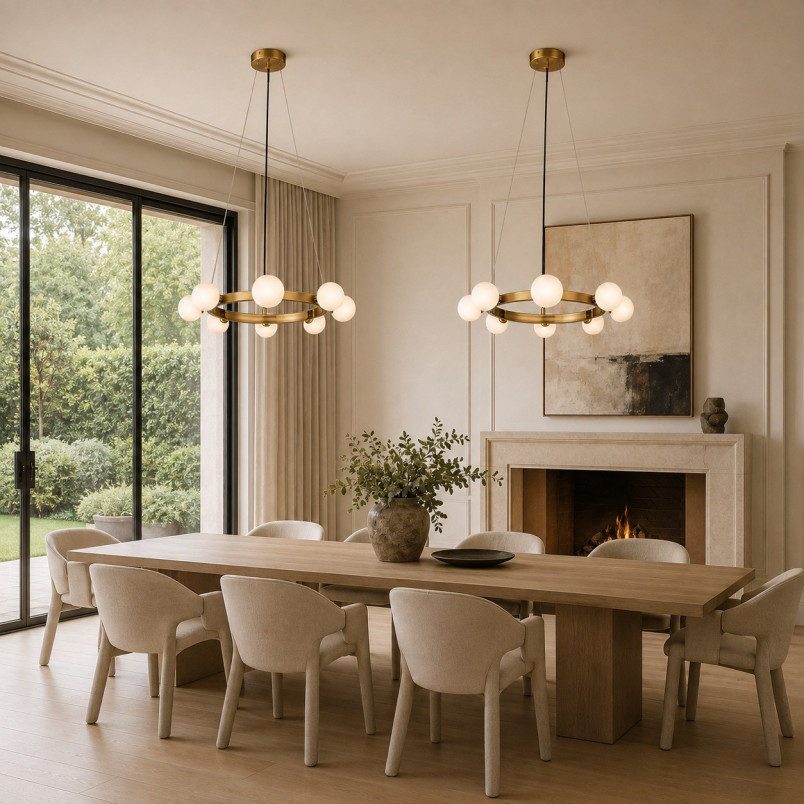 Lampa wisząca okrągła ze szklanymi kulami Molecula 60cm biało-złota Step Into Design