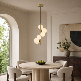 Lampa wisząca 5 szklanych kul Molecula 38cm biało-złota Step Into Design