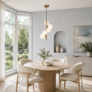 Lampa wisząca 5 szklanych kul Molecula 38cm biało-złota Step Into Design