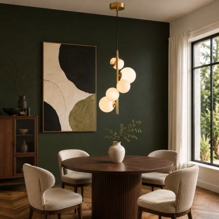 Lampa wisząca 5 szklanych kul Molecula 38cm biało-złota Step Into Design
