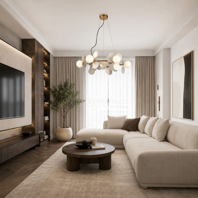Lampa wisząca / żyrandol szklany designerski Chic IX 75cm biało-złoty Step Into Design
