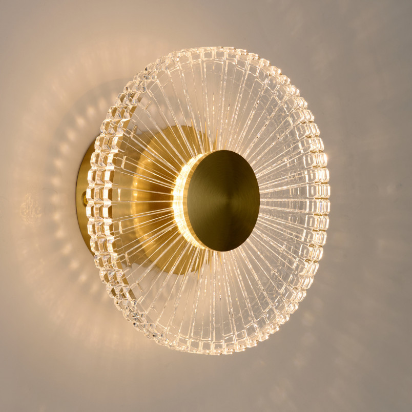 Kinkiet okrągły glamour Sunblast LED 20cm przeźroczysto-złoty Step Into Design