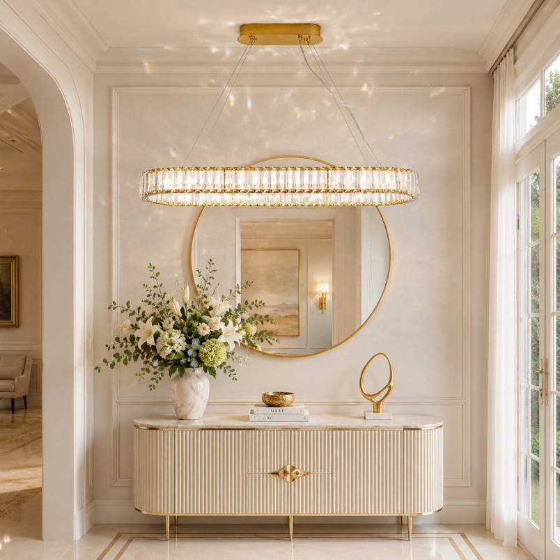 Żyrandol kryształowy owalny Adonis 100cm  przeźroczysto-złoty Step Into Design