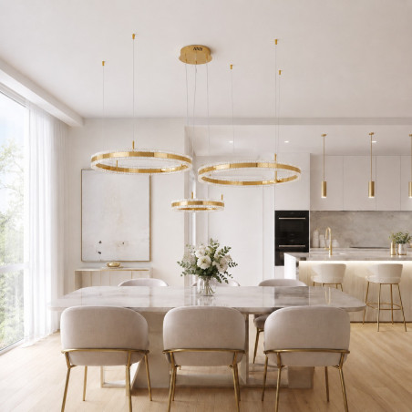 Lampa wisząca 3 okręgi kryształowe Arkadia 40/60/80cm złoty połysk Step Into Design
