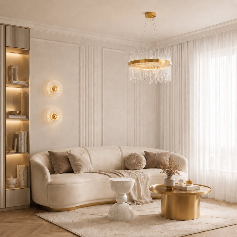 Lampa wisząca szklana glamour Hestia 60cm przeźroczysto-złota Step Into Design