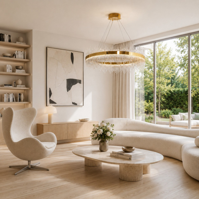 Lampa wisząca szklana glamour Hestia 80cm przeźroczysto-złota Step Into Design