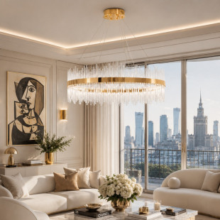 Lampa wisząca szklana glamour Hestia 100cm przeźroczysto-złota Step Into Design