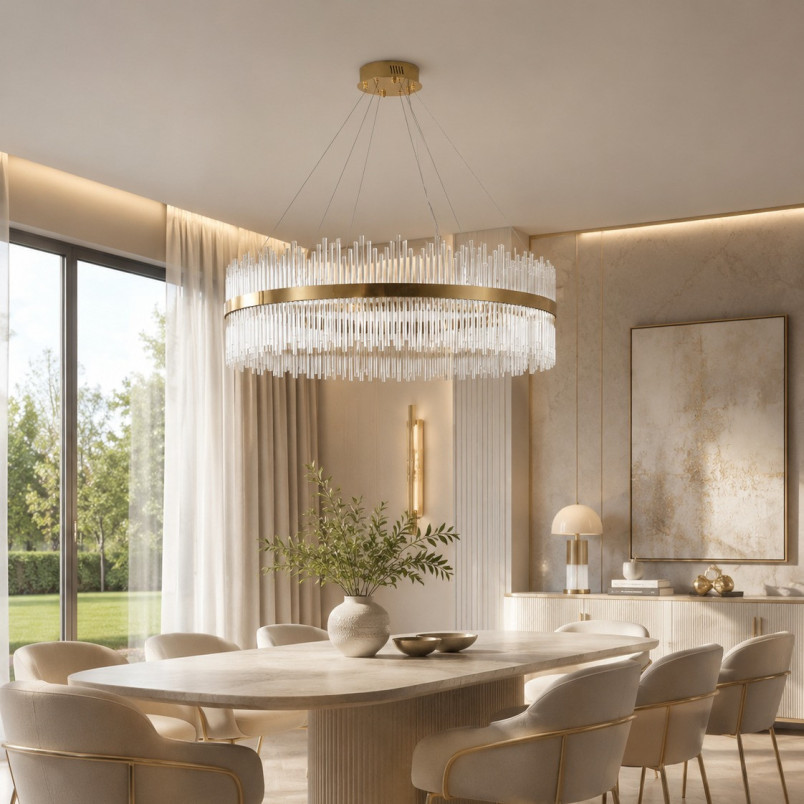 Lampa wisząca szklana glamour Hestia 120cm przeźroczysto-złota Step Into Design