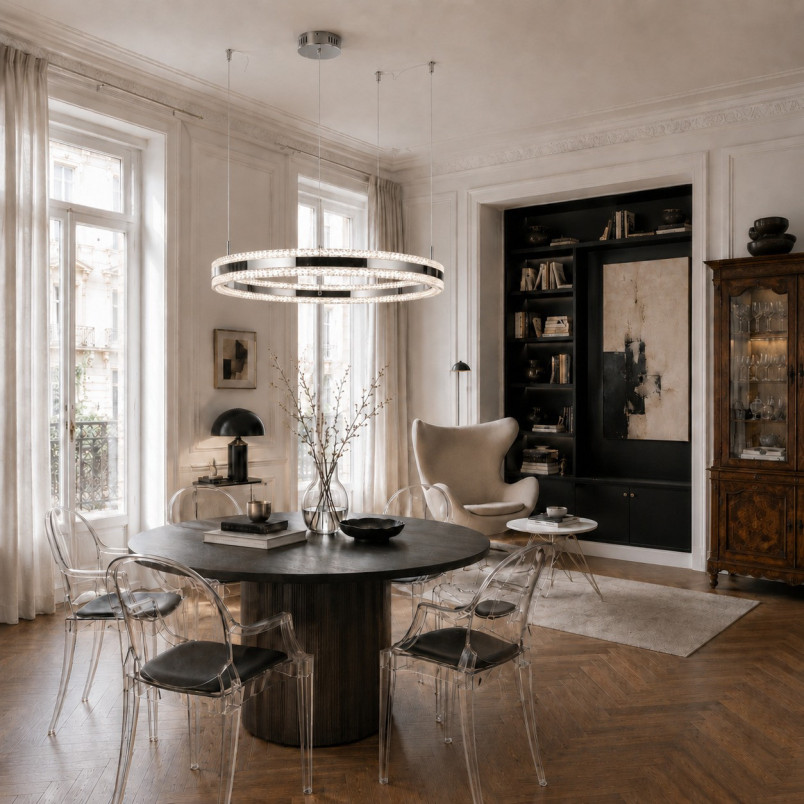 Lampa wisząca okrągła kryształowa Arkadia 80cm tytanowa Step Into Design