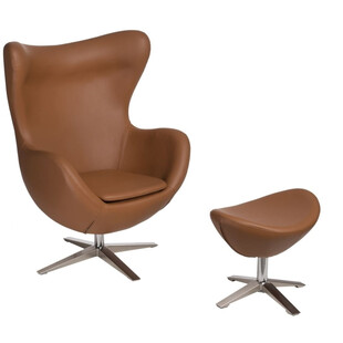 Fotel obrotowy z podnóżkiem Jajo szeroki skóra ekologicza jasno brązowa marki D2.Design