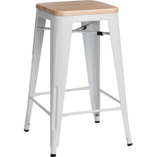 Hoker metalowy z drewnianym siedziskiem Paris Wood 75cm biały/sosna naturalna marki D2.Design