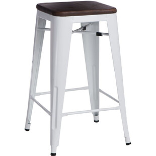Hoker metalowy z drewnianym siedziskiem Paris Wood 75 biały/sosna orzech marki D2.Design