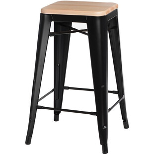 Hoker metalowy z drewnianym siedziskiem Paris Wood 75 czarny/sosna naturalna marki D2.Design