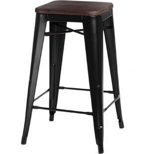 Hoker metalowy z drewnianym siedziskiem Paris Wood 75 czarny/sosna orzech marki D2.Design