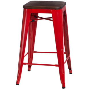 Hoker metalowy z drewnianym siedziskiem Paris Wood 75 czerwony/sosna orzech marki D2.Design