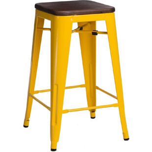 Hoker metalowy z drewnianym siedziskiem Paris Wood 75 żółty/sosna orzech marki D2.Design