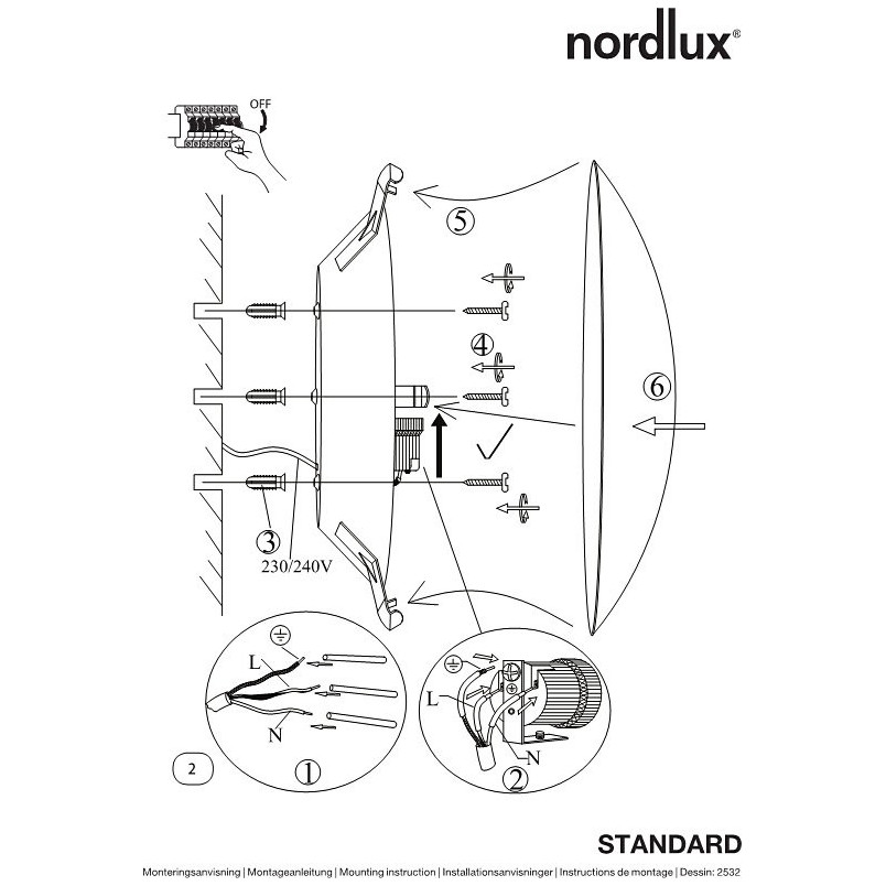 Plafon szklany biały Nordlux 25cm - Eleganckie oświetlenie