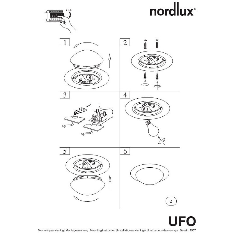 Plafon szklany łazienkowy Nordlux UFO | Biały, E27, IP44