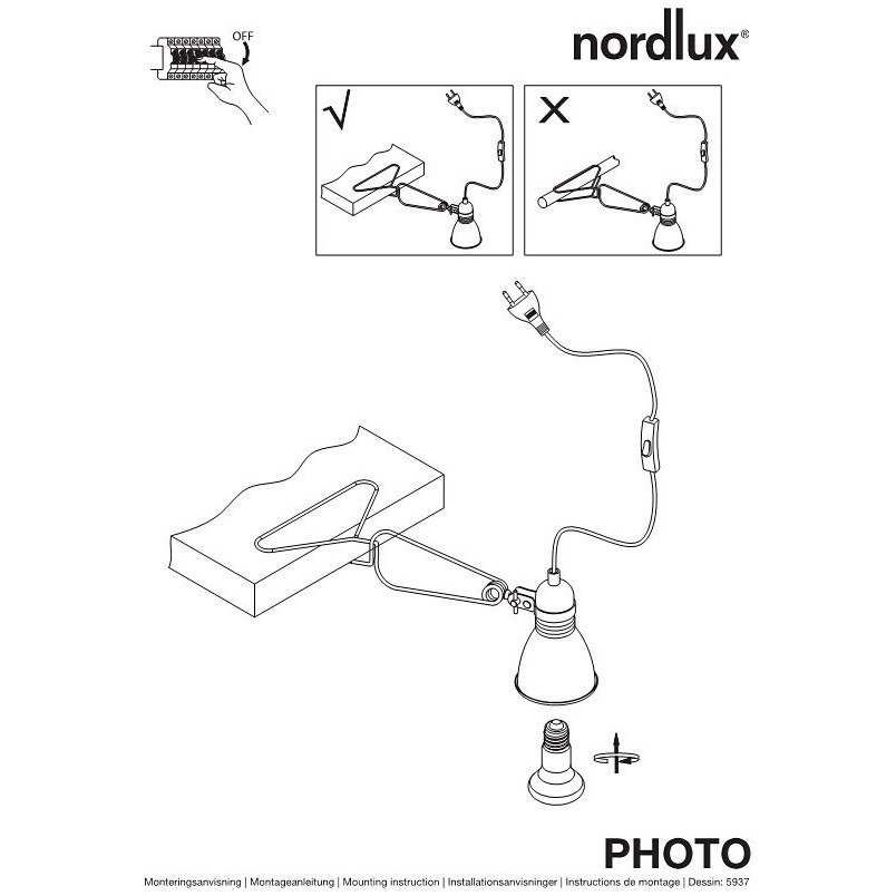 Lampa Klips Nordlux Photo Clamp - Srebrna, E27 | Kup Teraz
