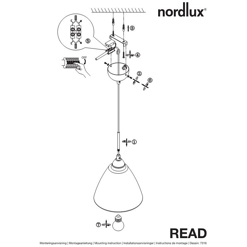Lampa Wisząca Szklana Biała Nordlux Read | Kup Teraz
