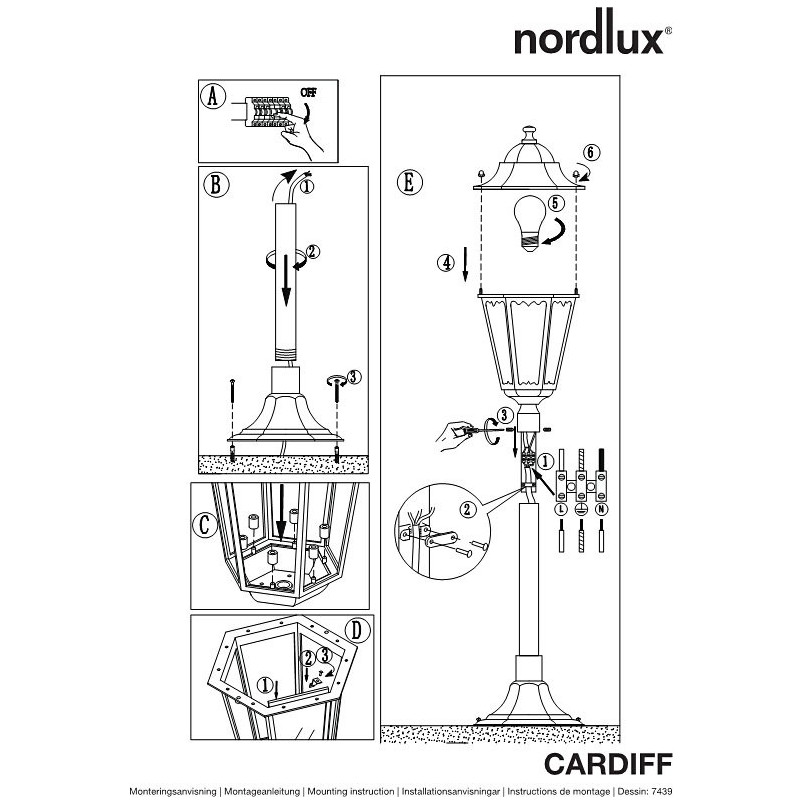 Lampa Ogrodowa Retro Cardiff Czarna | Nordlux