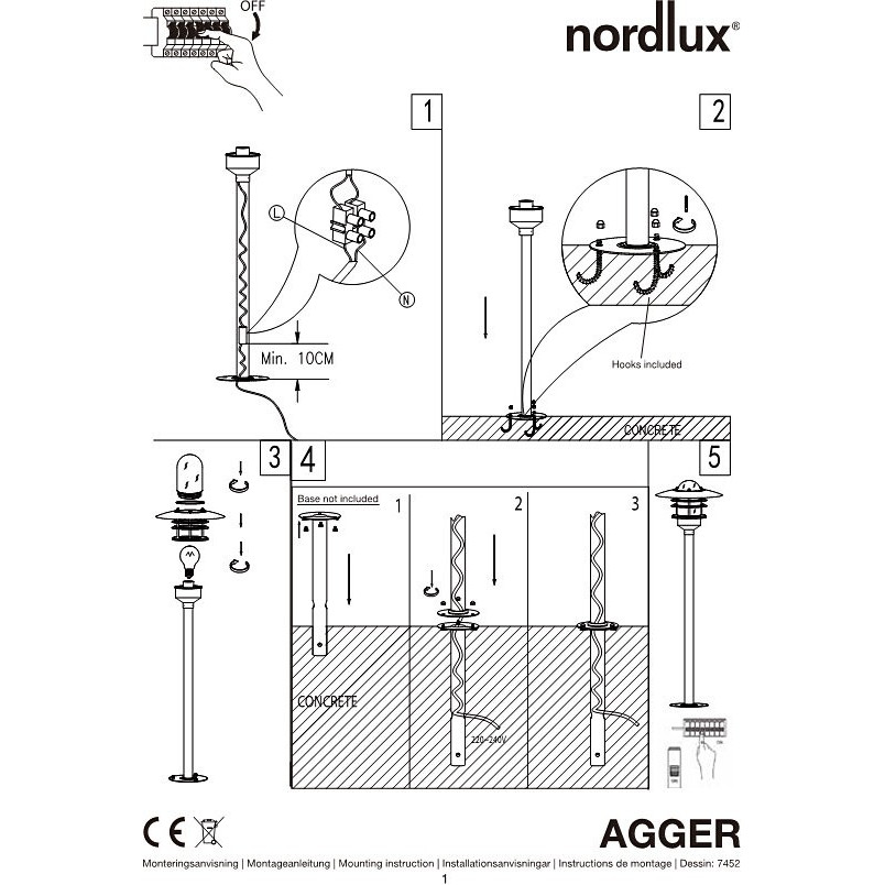 Lampa Ogrodowa Nordlux Agger | Srebrna, Stal Galwanizowana