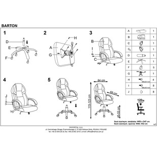 Fotel gamingowy Barton Halmar | Czarno-biały, regulowany