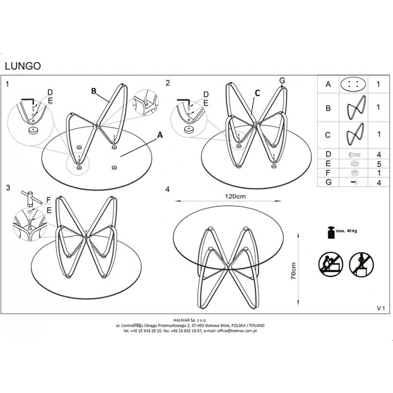 Stół szklany Lungo 120cm złoty Halmar | Salon, Jadalnia