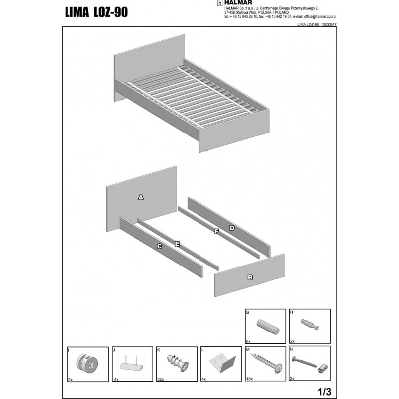 Łóżko jednoosobowe Lima 90x200 Halmar - Białe | Sklep meblowy