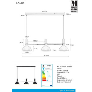 Lampa wisząca Larry III | Markslojd | Czarna, 3-punktowa