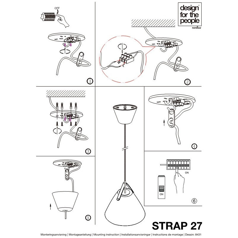 Lampa wisząca Strap - Skandynawski design, szkło, biała | Design For The People