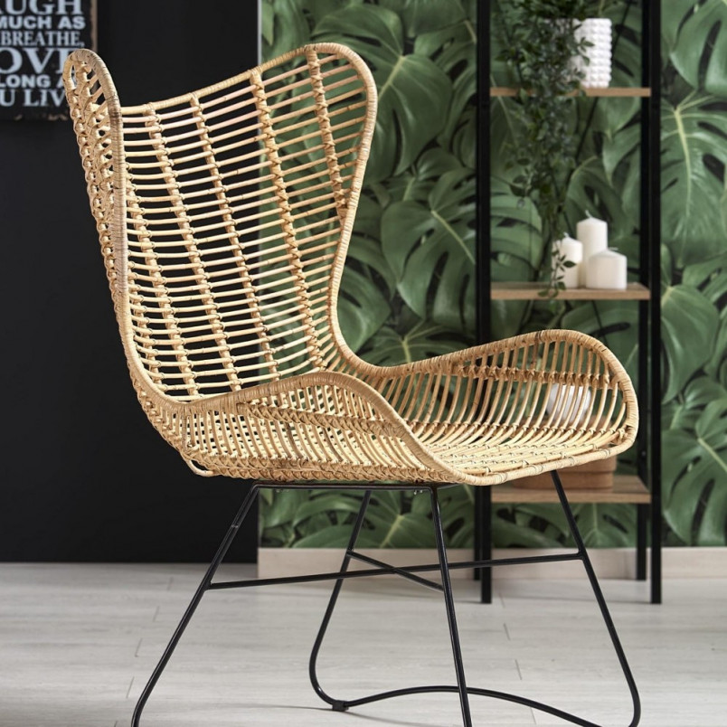 Fotel rattanowy Indiana Halmar - Jasne drewno, styl boho