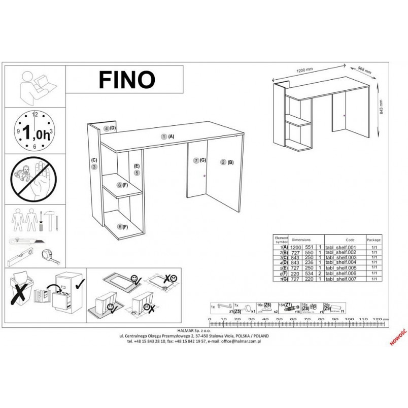 Biurko skandynawskie Fino 122cm - Halmar | Biały/Dąb