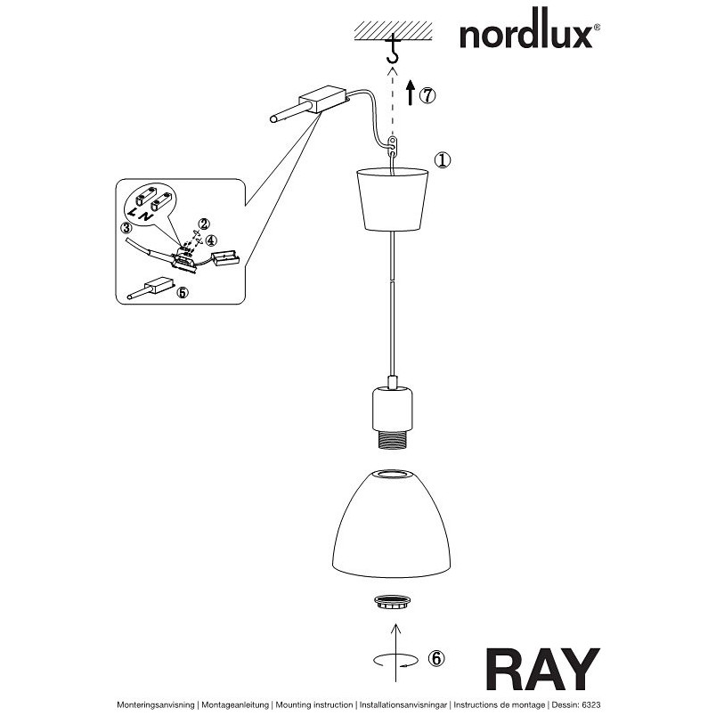 Lampa wisząca Ray 2-punktowa czarna - Nordlux | Kup teraz!