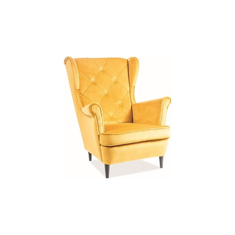 Fotel welurowy Chesterfield Lady Velvet curry - Signal
