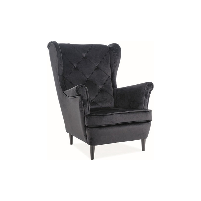 Fotel welurowy Chesterfield Lady Velvet czarny - Signal