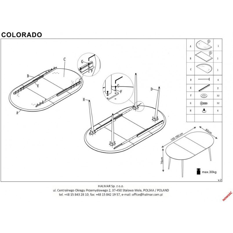 Stół rozkładany loft Colorado | Halmar | Dąb Złoty | 120x80