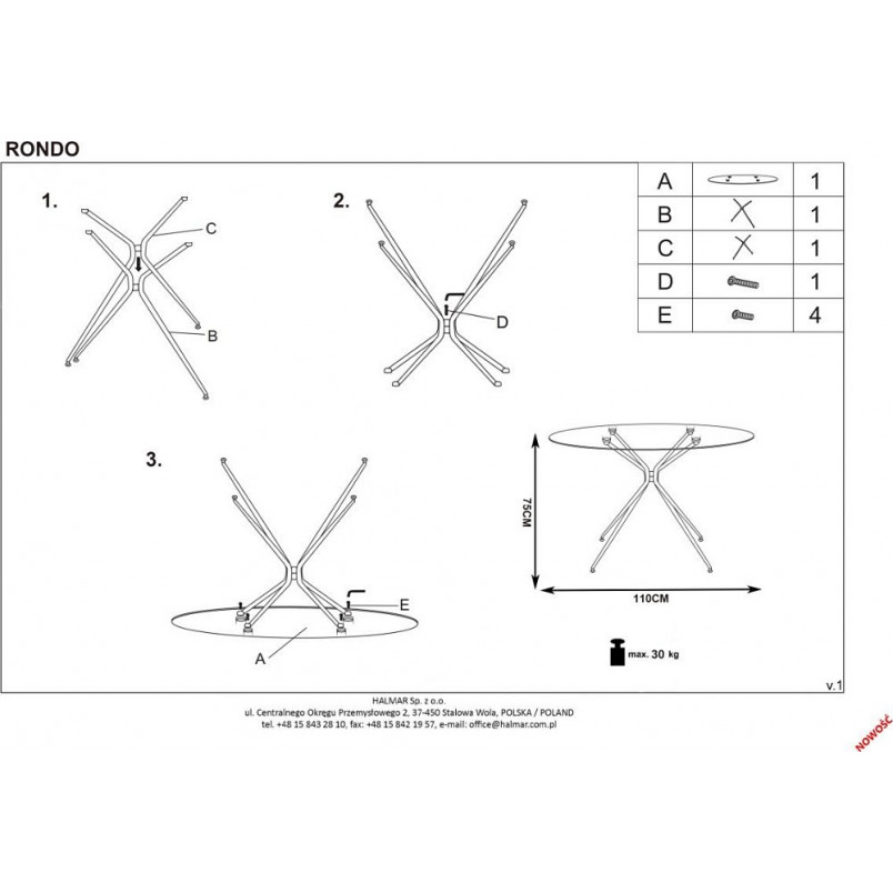 Stół szklany okrągły glamour Rondo 110cm - Halmar