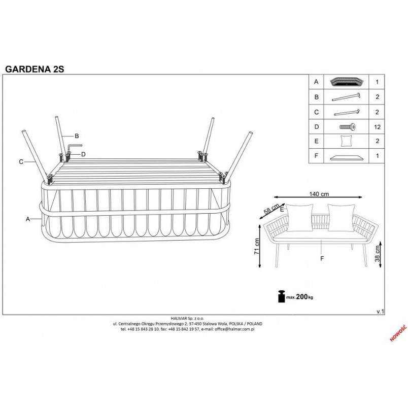 Sofa rattanowa Halmar 140cm | Komfortowy wypoczynek w ogrodzie