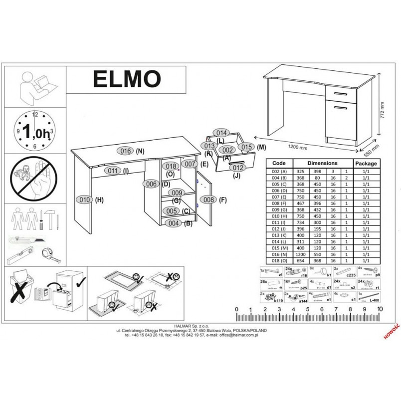 Biurko młodzieżowe Elmo 120cm Halmar | Dąb Wotan, Antracyt